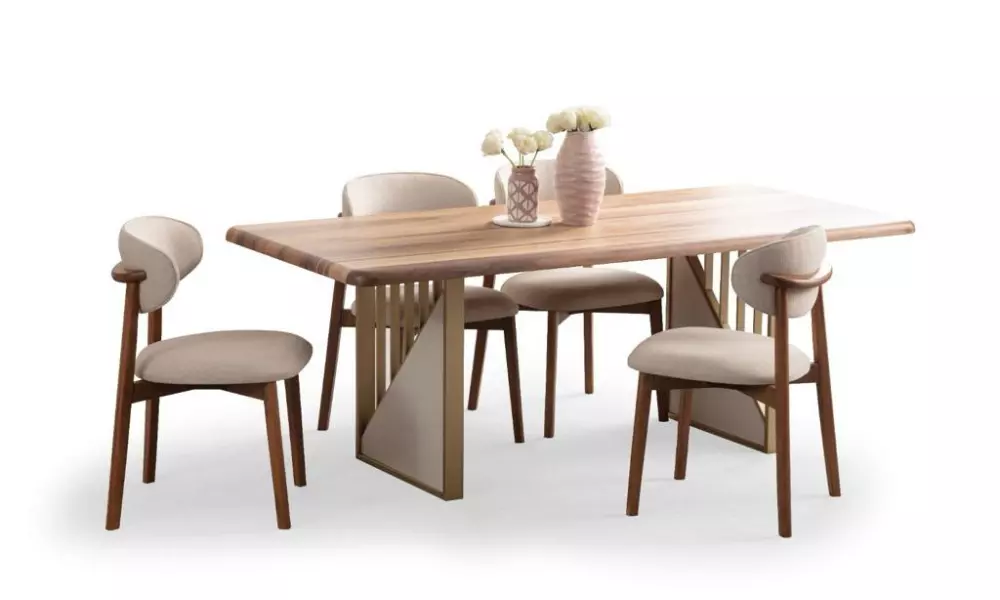 Tesla-Tesla Ekru Ceviz Sandalye (6 Adet)